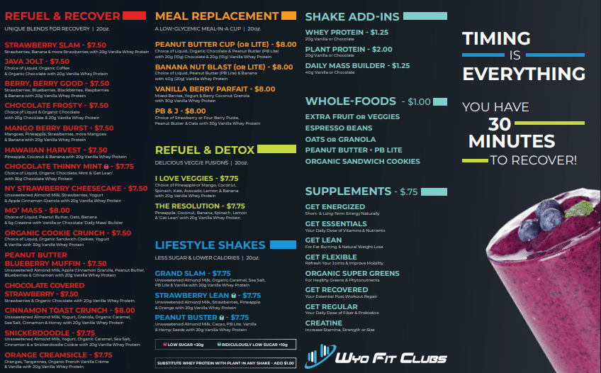 Smoothie Menu | Wyo Fit Clubs Smoothie Menu | Wyo Fit Clubs